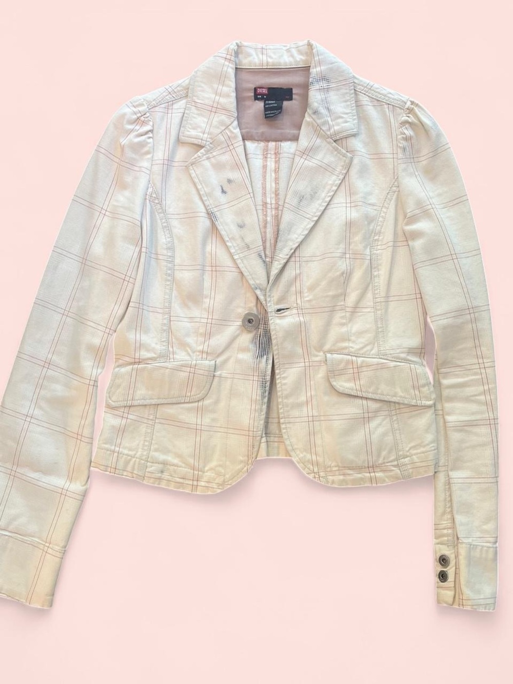 Diesel Cream Blazer with Pink Plaid